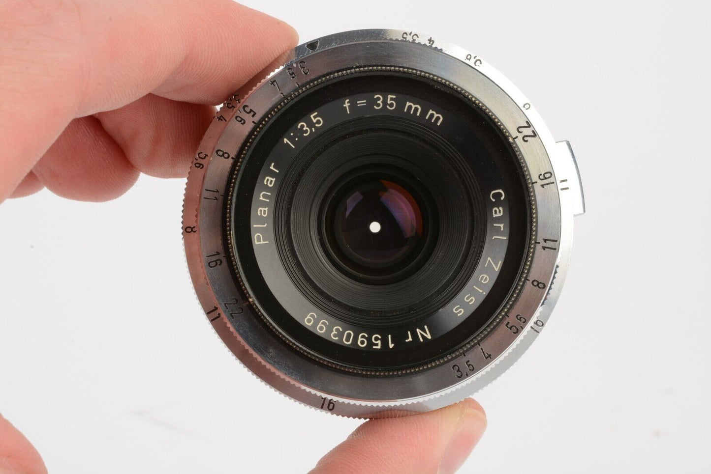 Zeiss Planar 35mm F3.5 Lens For Contax C Mount, Finder, Pouch, Caps, Mint, Nice