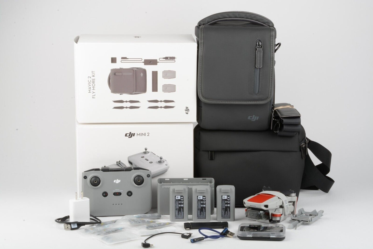 EXC+++ DJI MINI 2 FLY MORE COMBO COMPLETE KIT, 3BATTS, FILTERS, AC/DC CHARGERS