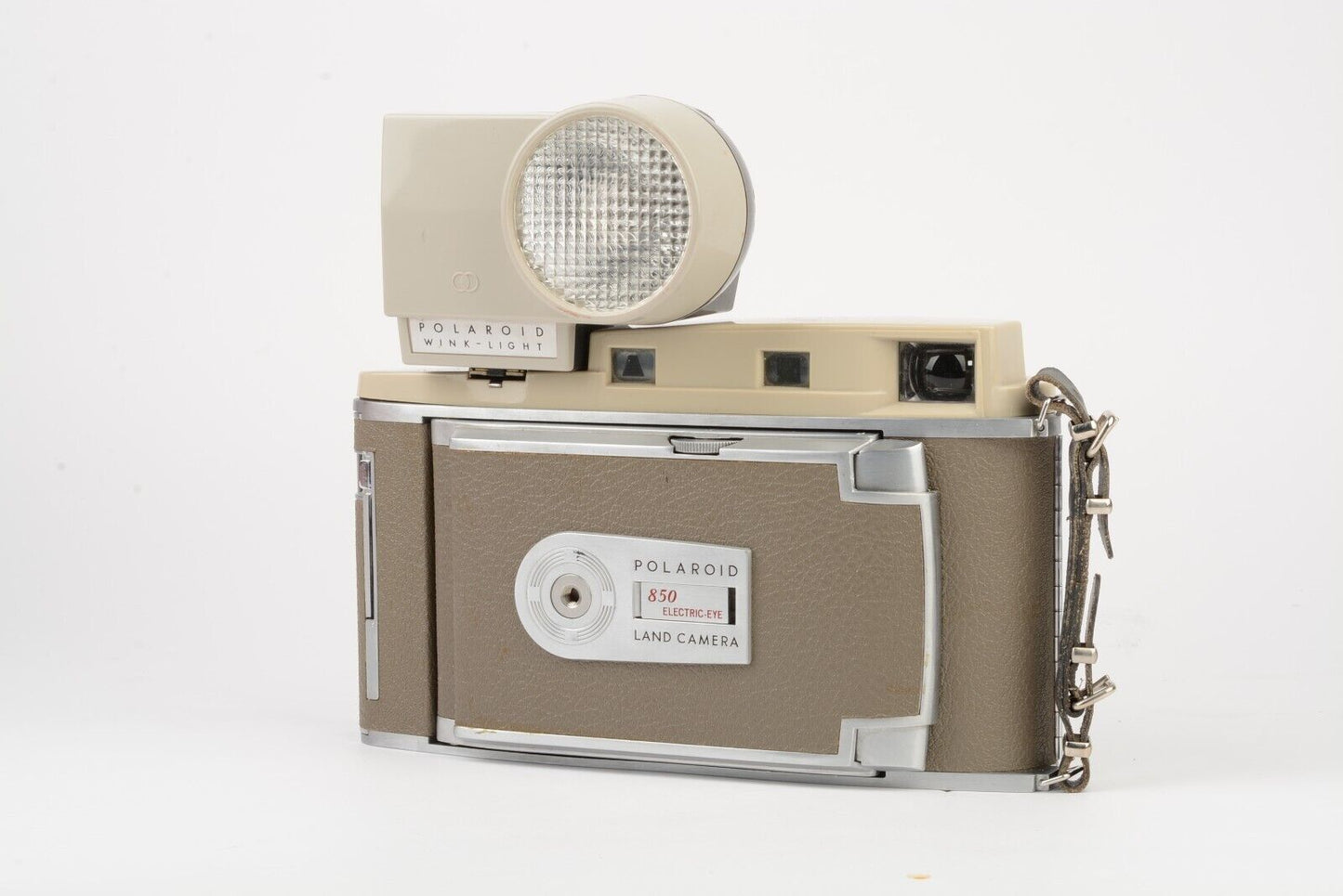 Vintage Polaroid 850 Electric Eye w/leather case, wink light, reflector, nice!