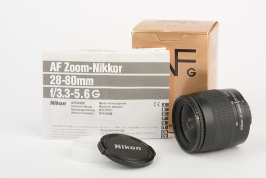 MINT- NIKON NIKKOR AF 28-80mm F3.3-5.6G LENS, BOX, CAPS, TESTED, VERY CLEAN