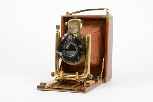Gorgeous Orionworks 2C 9x12cm Tropen Teak Camera w/ Brass&Brown Elbows + Holders