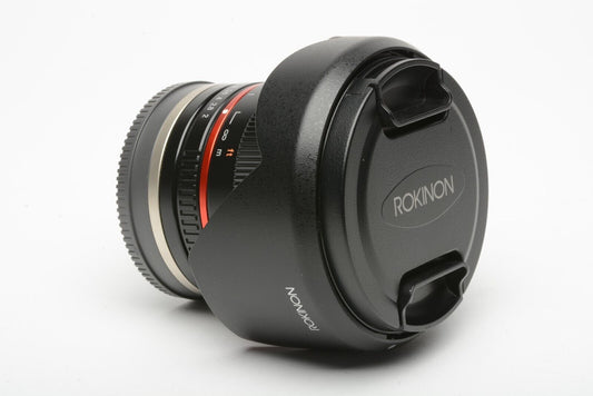 Rokinon 12mm F2 NCS CS E Lens for Sony E-Mount w/Caps, Hood, Mint-