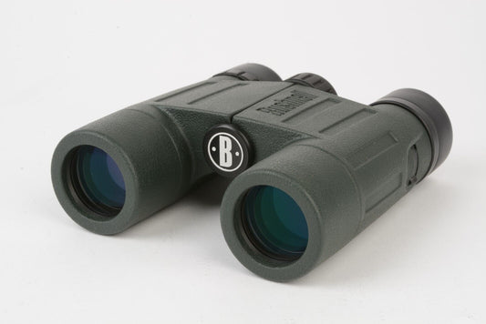 EXC++ BUSHNELL 10x25 TROPHY COMPACT BINOCULARS, BLACK, IN CASE + STRAP