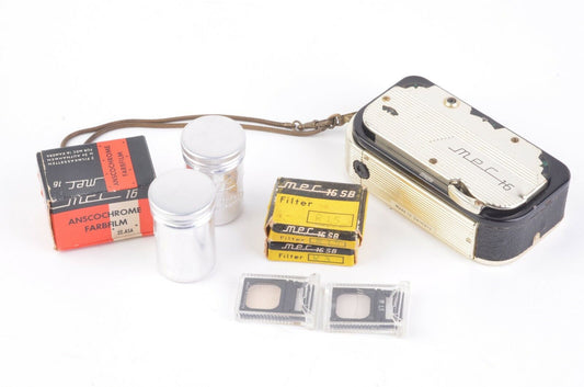 Gold MEC16 SB Subminiature Film Camera, Strap, film, tested, very nice