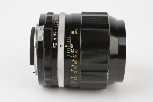 Nikon Nikkor-P Auto 105mm f2.5 AI Lens, HS-4 Hood, caps, sharp, nice lens