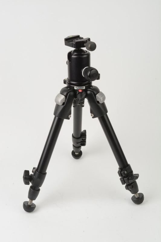EXC+++ MANFROTTO COMPACT TRIPOD W/KIRK BH-3 HEAD + SHORT COLUMN PLATE, VERY NICE