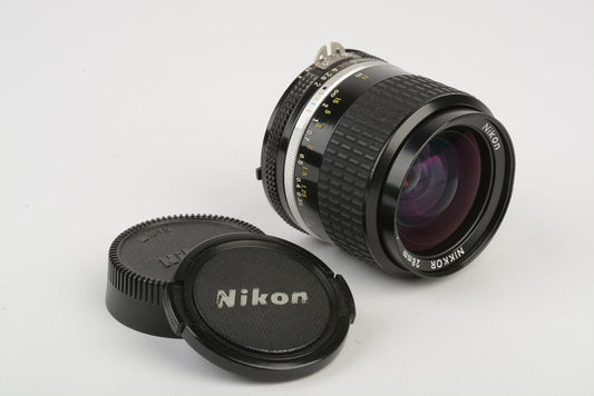 EXC++ NIKON NIKKOR 28mm f2 AIS WIDE ANGLE LENS, CAPS, VERY CLEAN AND SHARP!