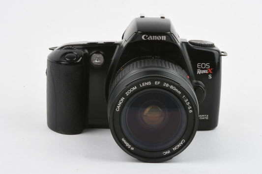 Canon Rebel XS QD 35mm SLR EF 28-80mm F3.5-5.6 w/Case, Strap, UV, Tested, Nice