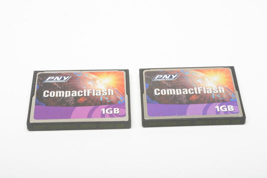 2x 1GB PNY CF Compact Flash Cards in case, formatted, nice