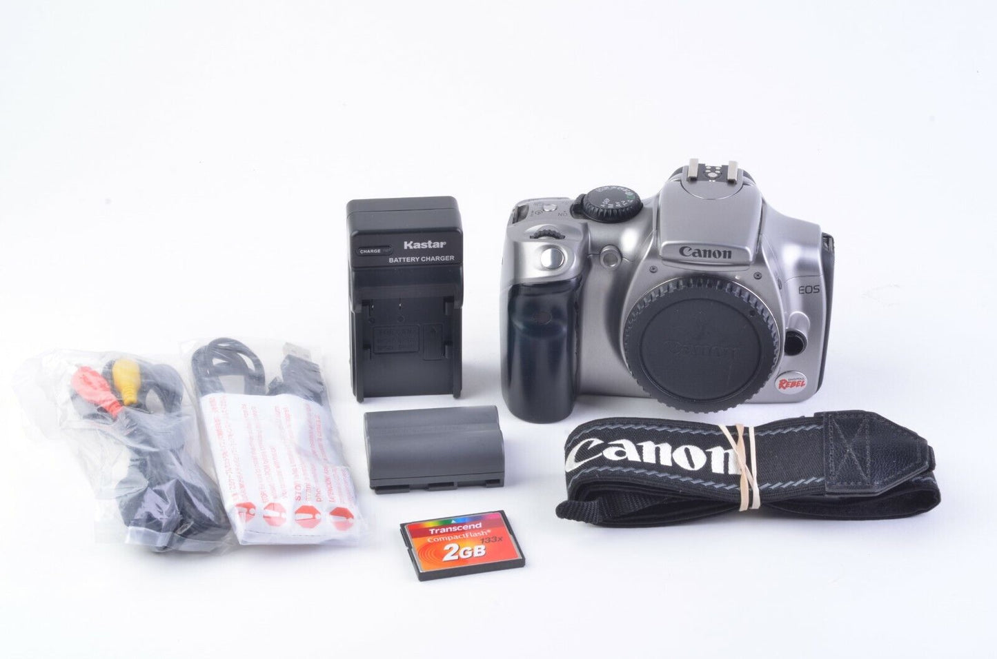 Canon Digital Rebel 6.3MP body bundle, batt+charger+strap+2GB card Bundle