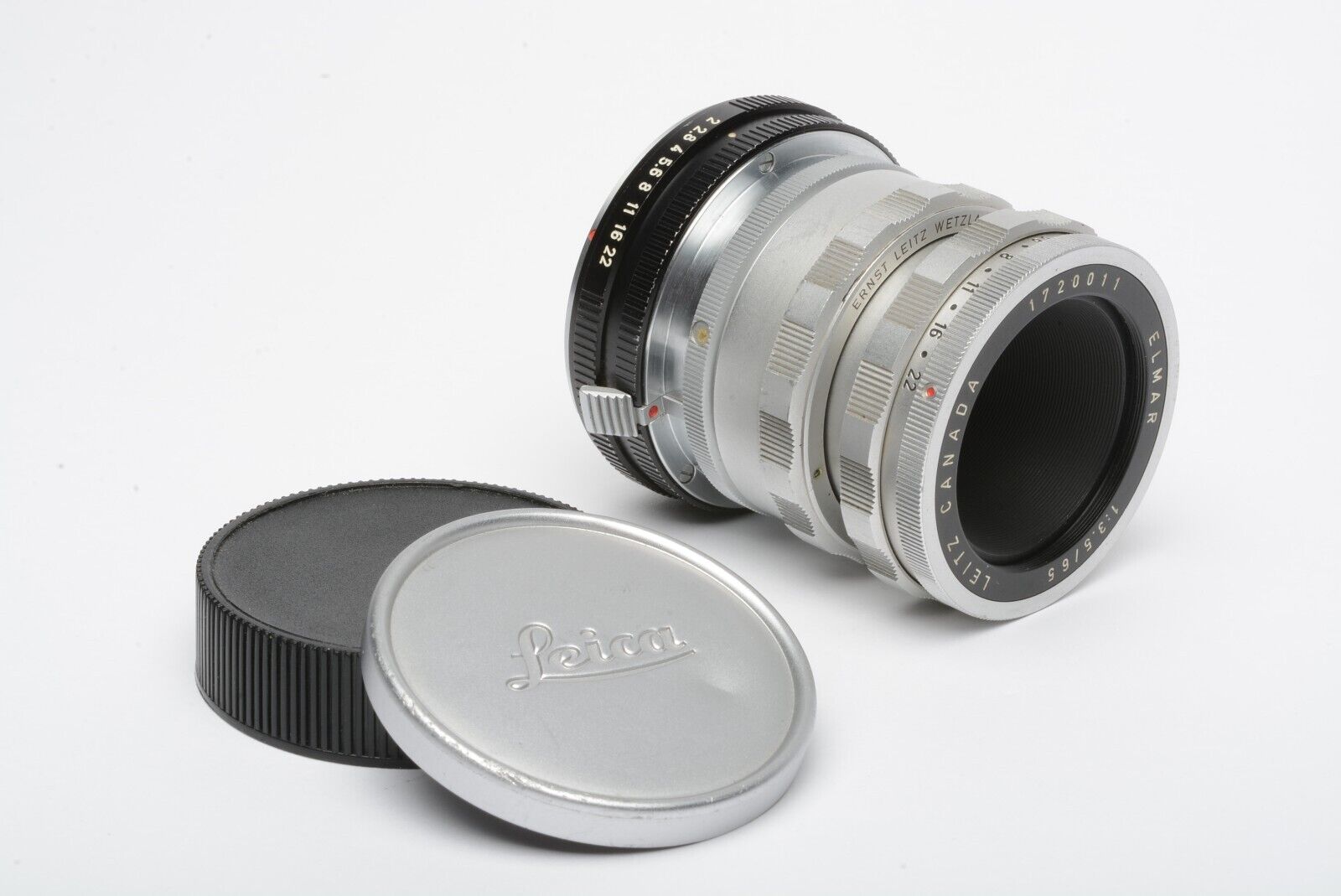 EXC++ LEICA LEITZ ELMAR 65mm MACRO LENS w/#14127 MOUNT ADAPTER, CAPS, –  RecycledPhoto