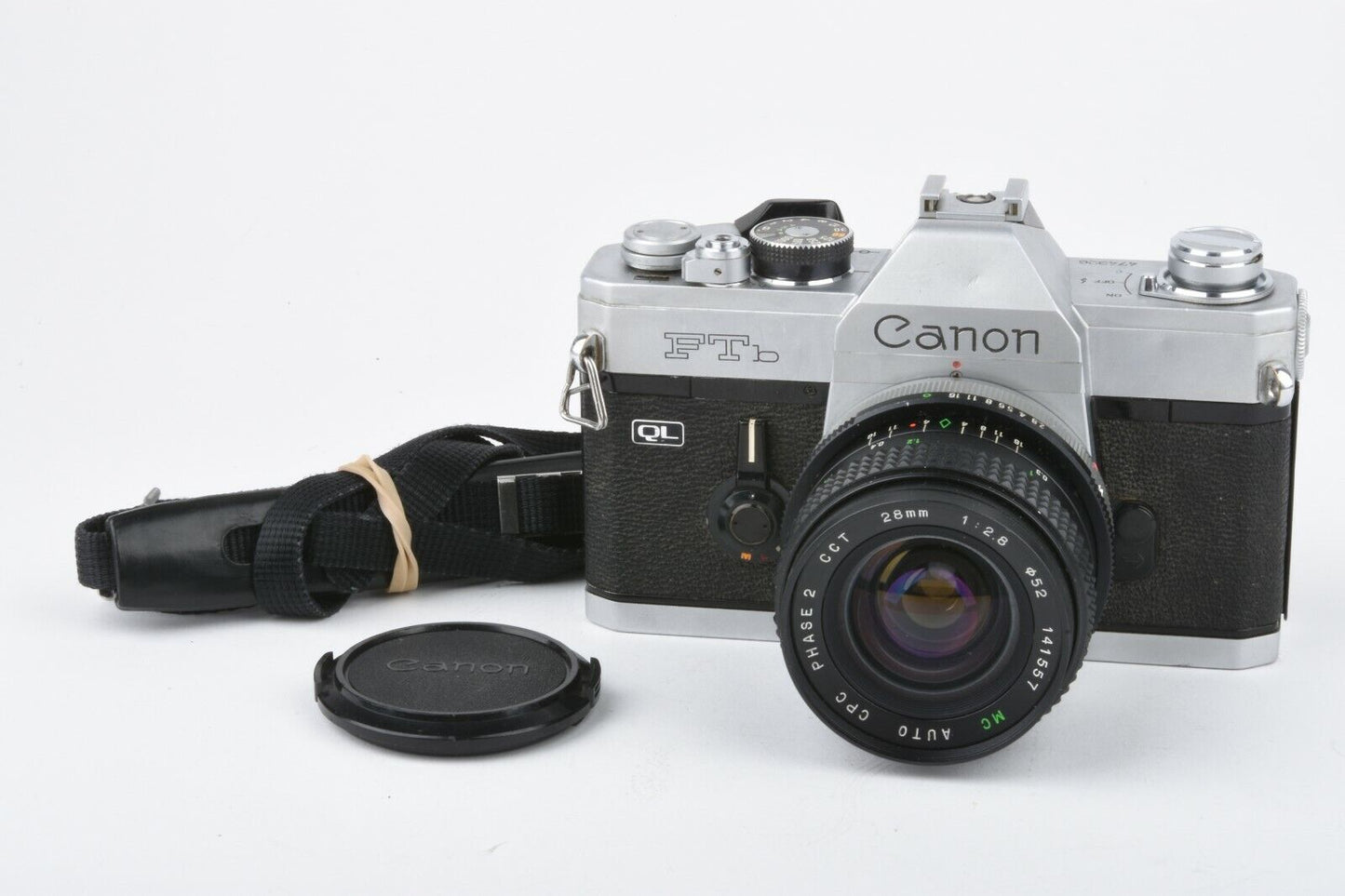 Canon FTb QL 35mm SLR Body w/28mm F2.8 wide lens, strap, cap, new seals