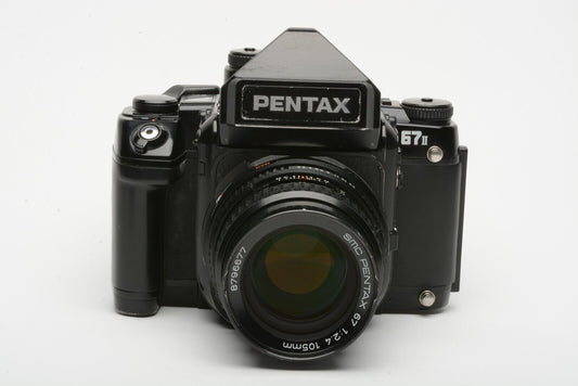 EXC++ PENTAX 67II MEDIUM FORMAT SLR w/105mm f2.4 + AE PRISM, TESTED, WORKS GREAT