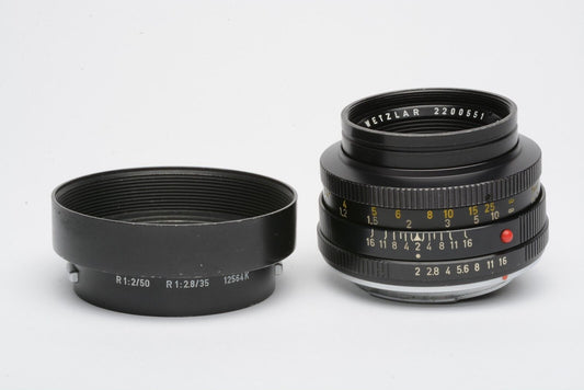 Leica Summicron-R 50mm F2 Lens, Hood, Very Clean And Sharp!