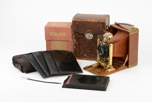 Gorgeous Orionworks 2C 9x12cm Tropen Teak Camera w/ Brass&Brown Elbows + Holders
