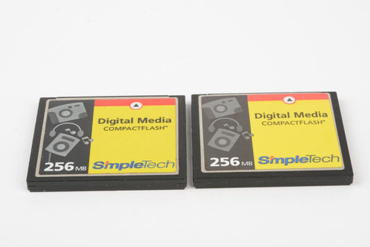 2X SIMPLETECH 256MB CF COMPACT FLASH CARDS IN CASE, FORMATTED, GREAT