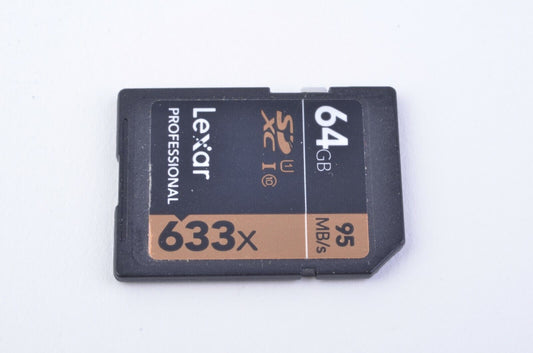 EXC++ LEXAR PROFESSIONAL 64GB SD CARD XC 633x 95 MB/s CLASS 10, BARELY USED