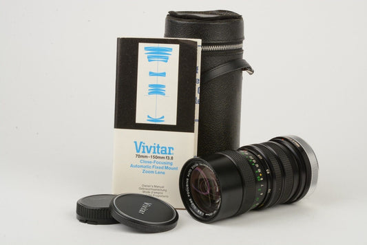 Vivitar 70-150mm F3.8 Close Focusing 2-Tough Zoom Lens for Canon FD + case