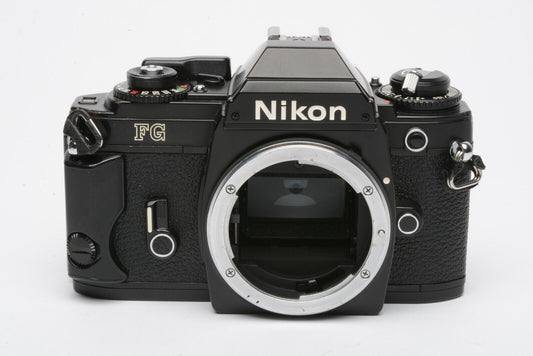Nikon FG Black 35mm SLR Body, Strap, New Seals, Grip