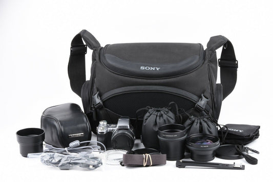 Deluxe Sony Bundle DSC-H1 5MP Camera w/ case, bag, tele lens, 3 filters ++