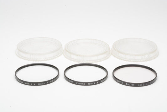 SET OF 3 EXC++ TIFFEN PHOTAR FILTERS (PLUS 3, PLUS 2, SKY 1A), VERY CLEAN, CASES