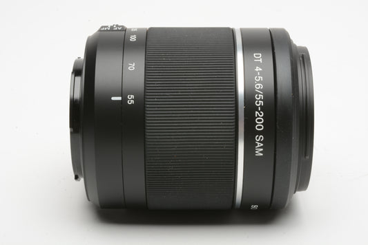 Sony 55-200mm f4-5.6 DT SAM SAL55200-2 zoom lens, hood+caps