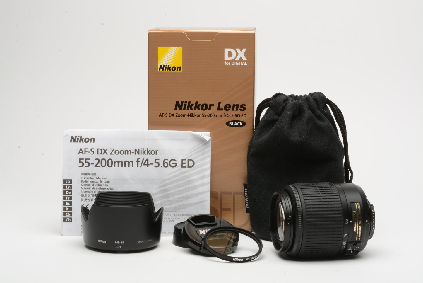 New boxed Nikon AF-S DX zoom Nikkor 55-200mm f4-5.6G ED lens + UV filter