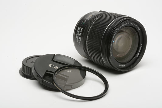 Canon EFS 15-85mm f3.5-5.6 IS USM zoom lens, w/lens caps, B+W MRC UV filter