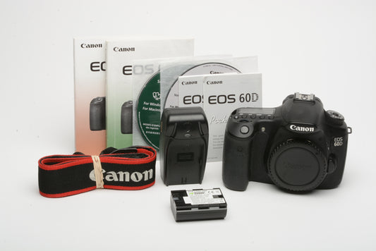 Canon EOS 60D DSLR Body w/battery, charger, strap, 31K acts, tested, great!