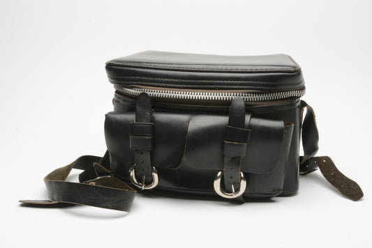 Vintage Belding black leather camera case / shoulder bag ~9x5x6"