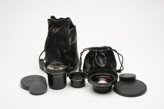 Set of 2 Olympus .7X and 1.7X Conversion lenses, 55mm diameter, caps+pouches+adapter