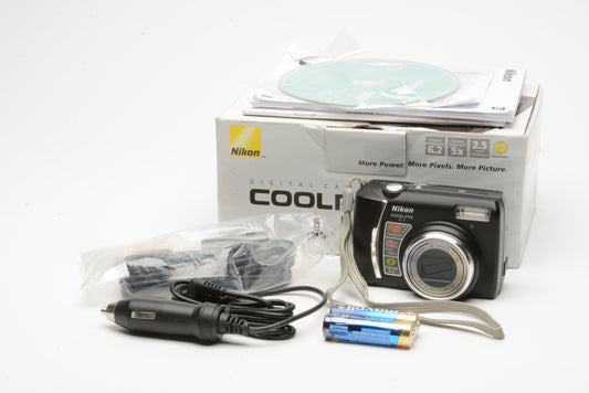 Nikon Coolpix L1 (Black) digital Point&Shoot 6.2MP, manuals, CD, box, batts, strap, card