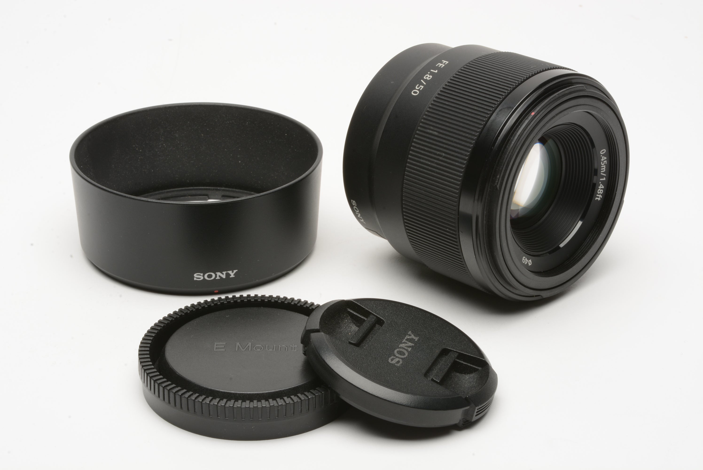 Sony 50mm f1.8 FE SEL50f18F Prime lens, caps+hood – RecycledPhoto