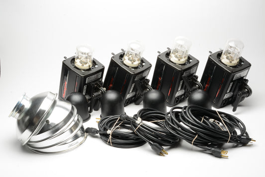 Kit of 4 heads Photogenic PL450 Powerlight 450 Studio heads, reflectors, bulbs, case